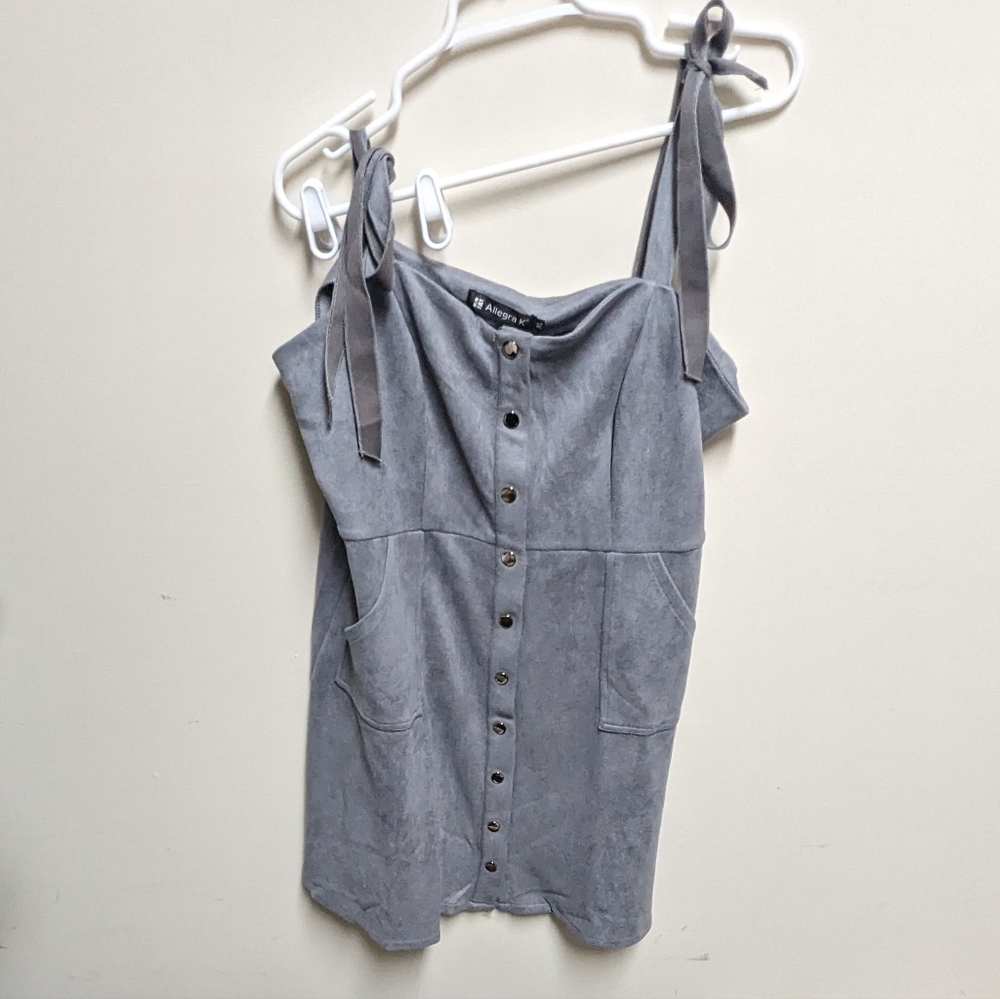 💖HP💖 Allegra K Women's Casual Overall Dress Button Down Faux Suede - Picture 7 of 10